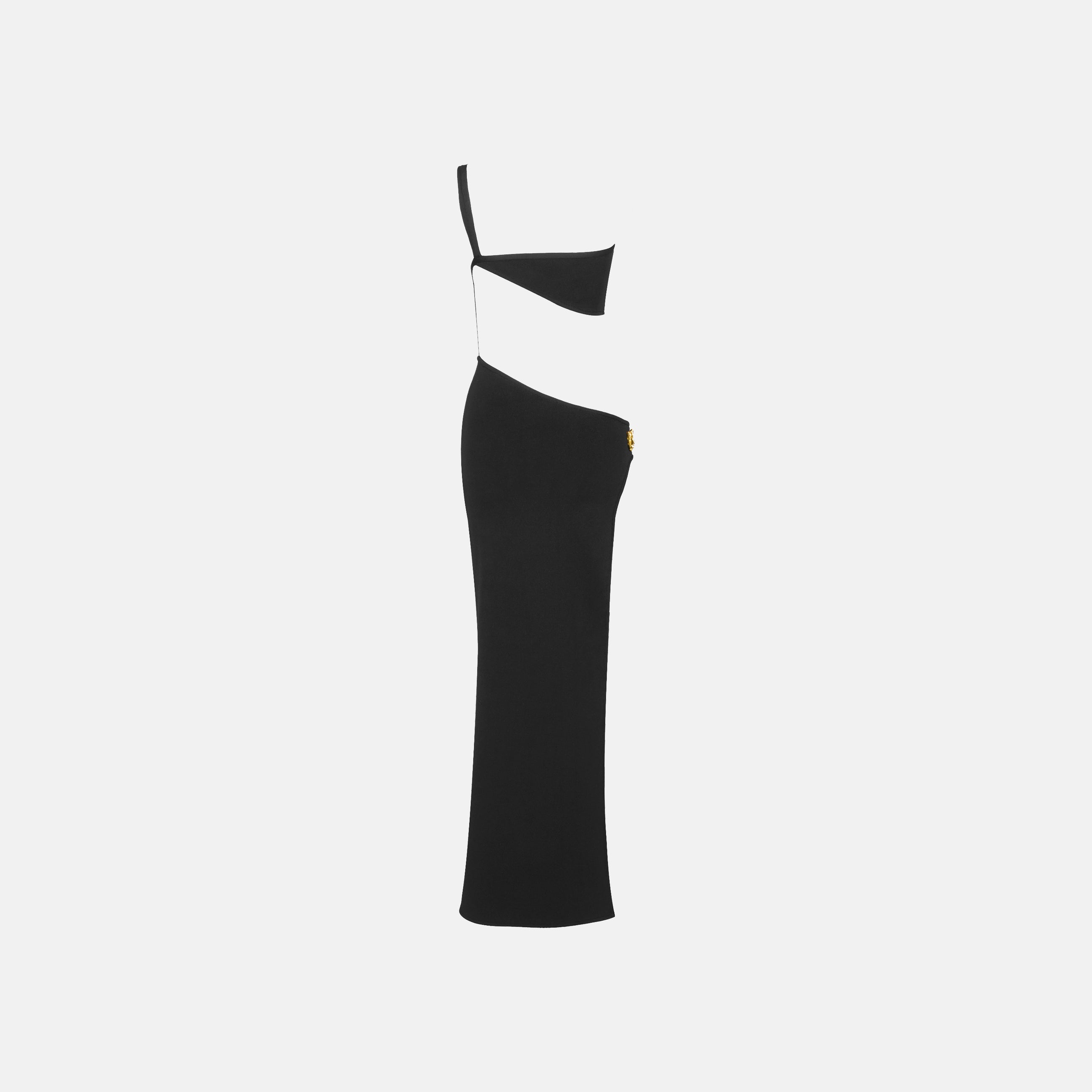 Abito lungo fasciante mono spalla con cut-out di colore nero