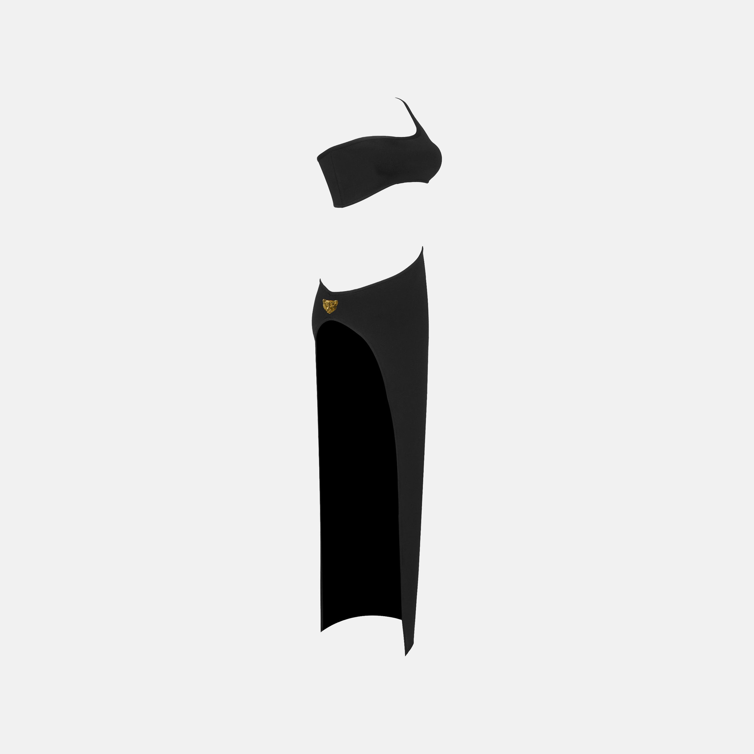 Abito lungo fasciante mono spalla con cut-out di colore nero