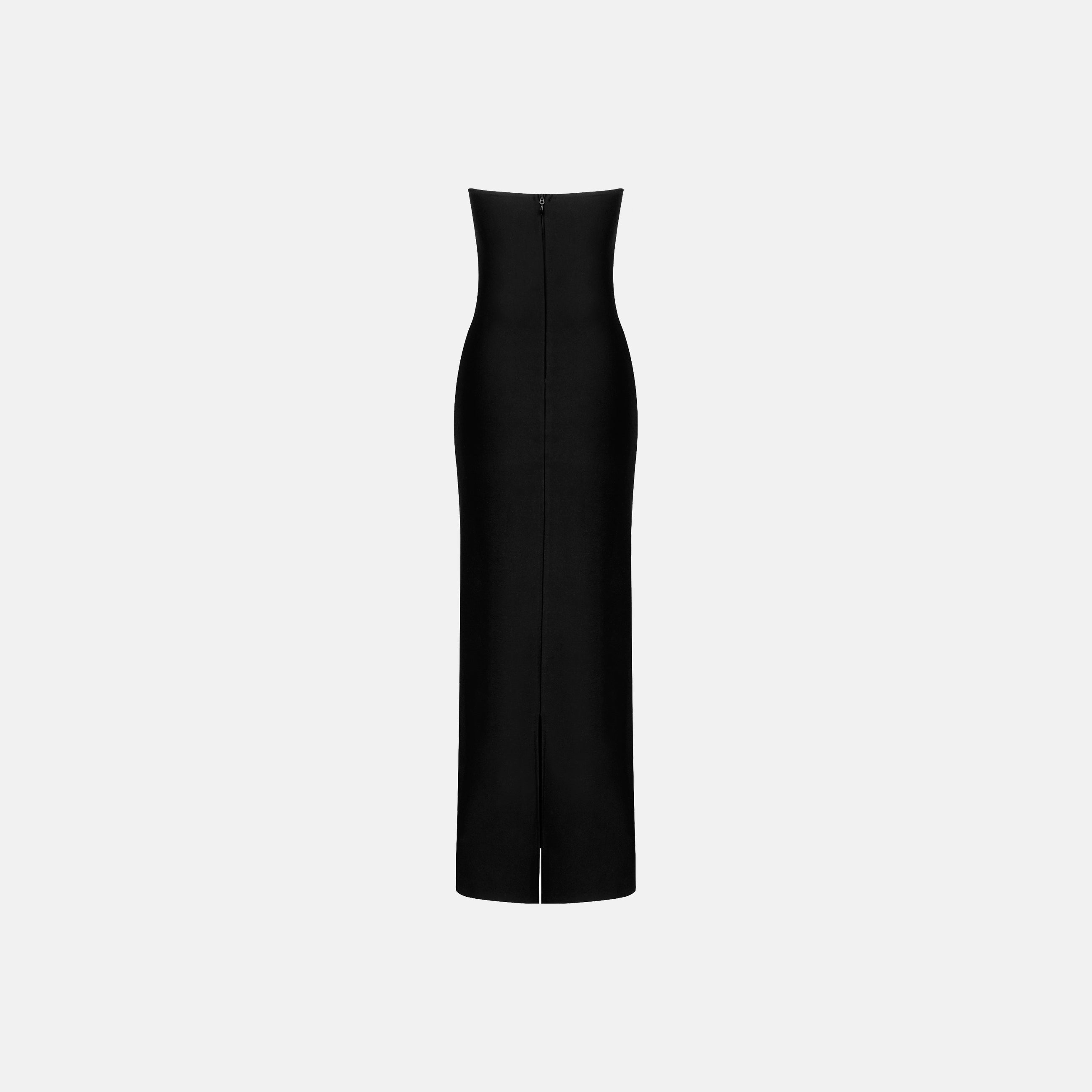 Abito lungo fasciante con scollo a fiocco e cut-out di colore nero