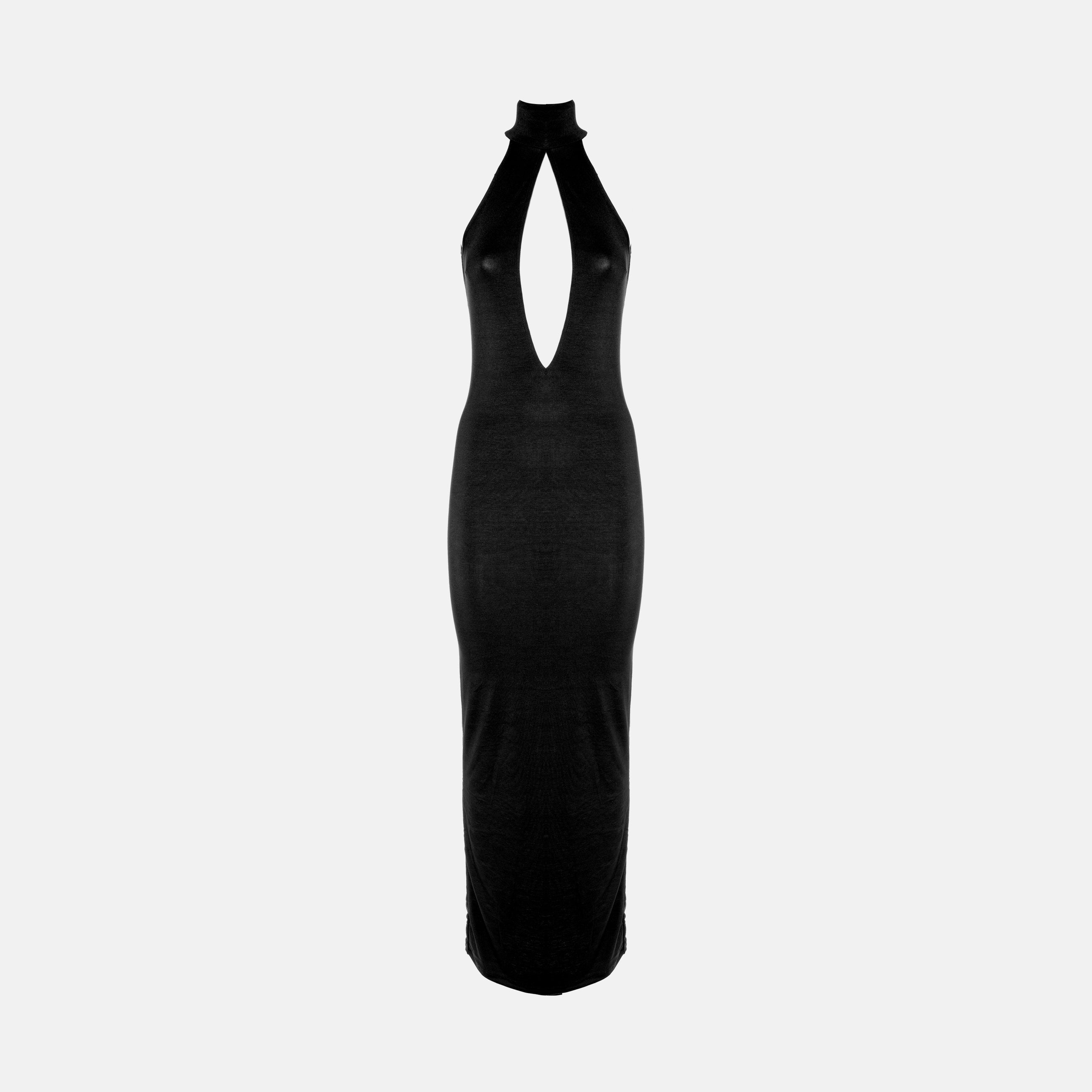 Black halter neck jersey silk dress