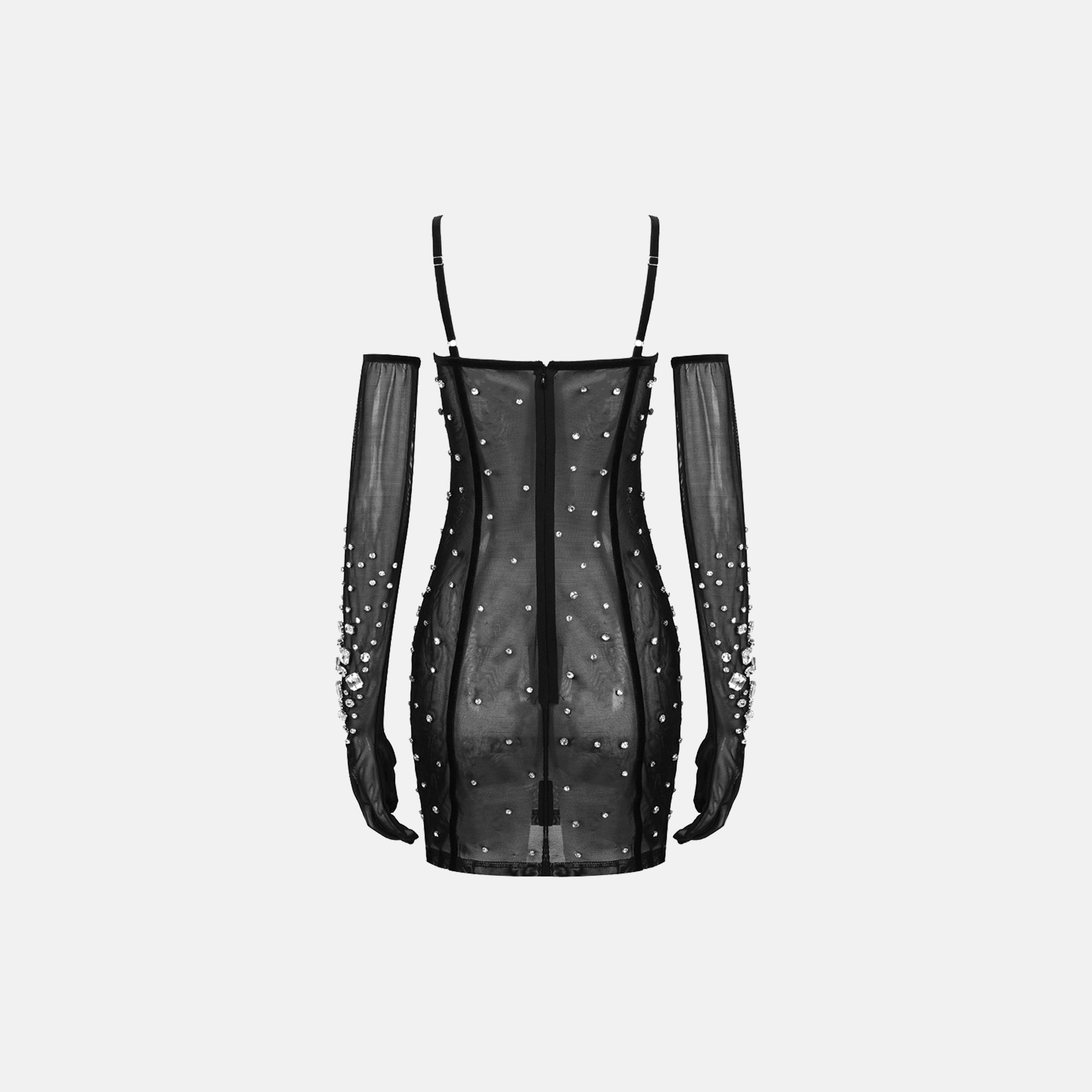 Black bustier crystals mini dress