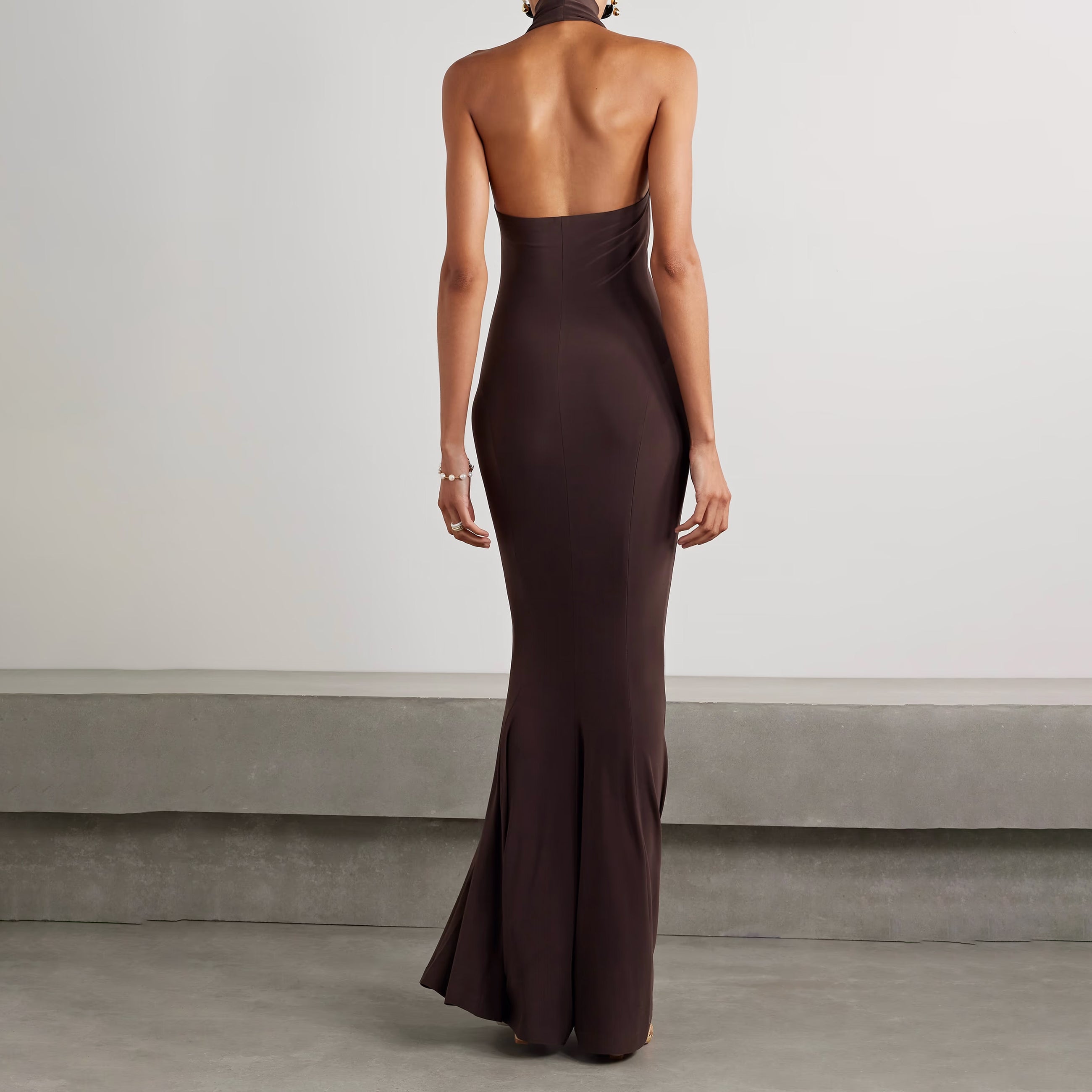 Chocolate jersey turtleneck dress