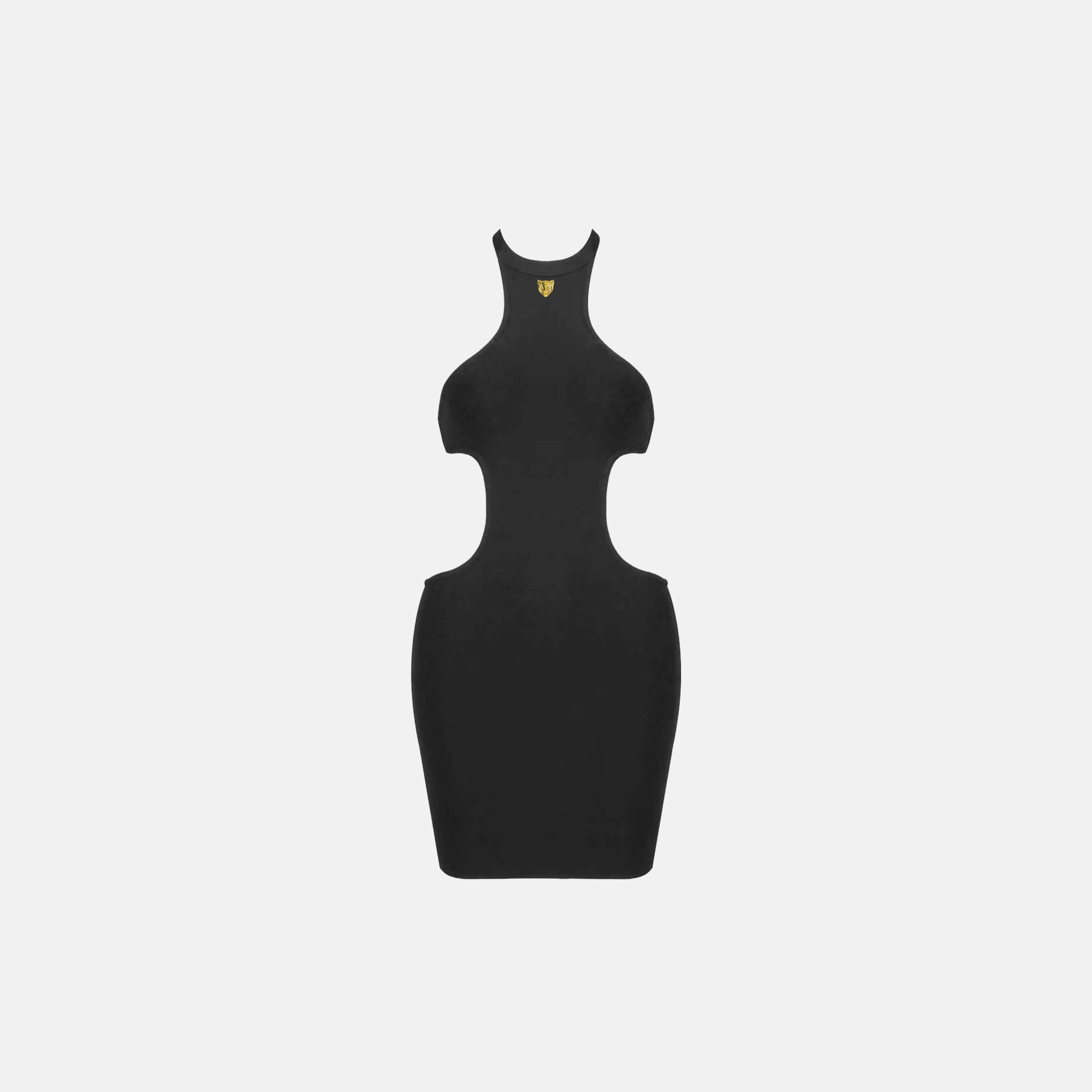 Mini abito fasciante con cut-outs di colore nero