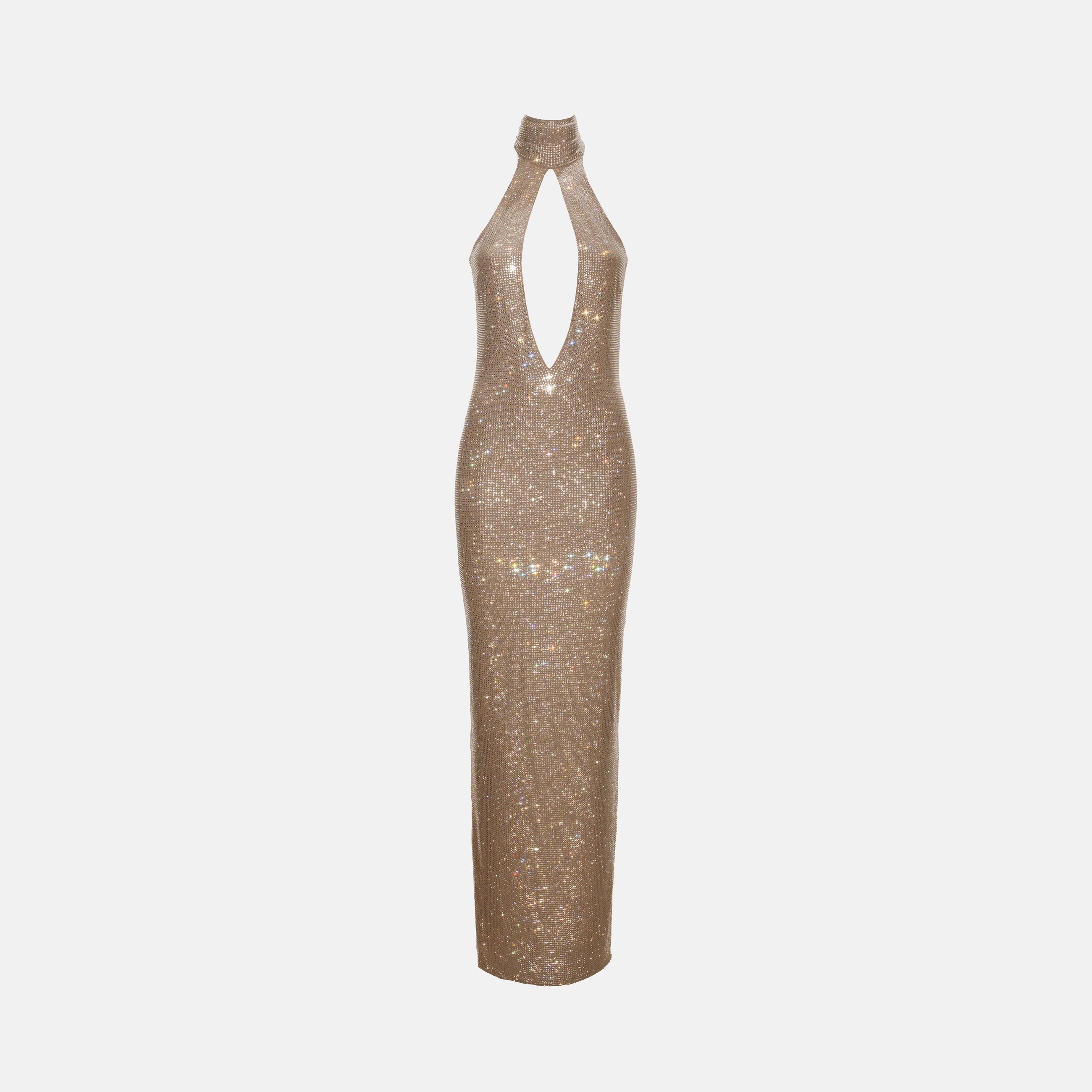 Nude halter neck crystals dress
