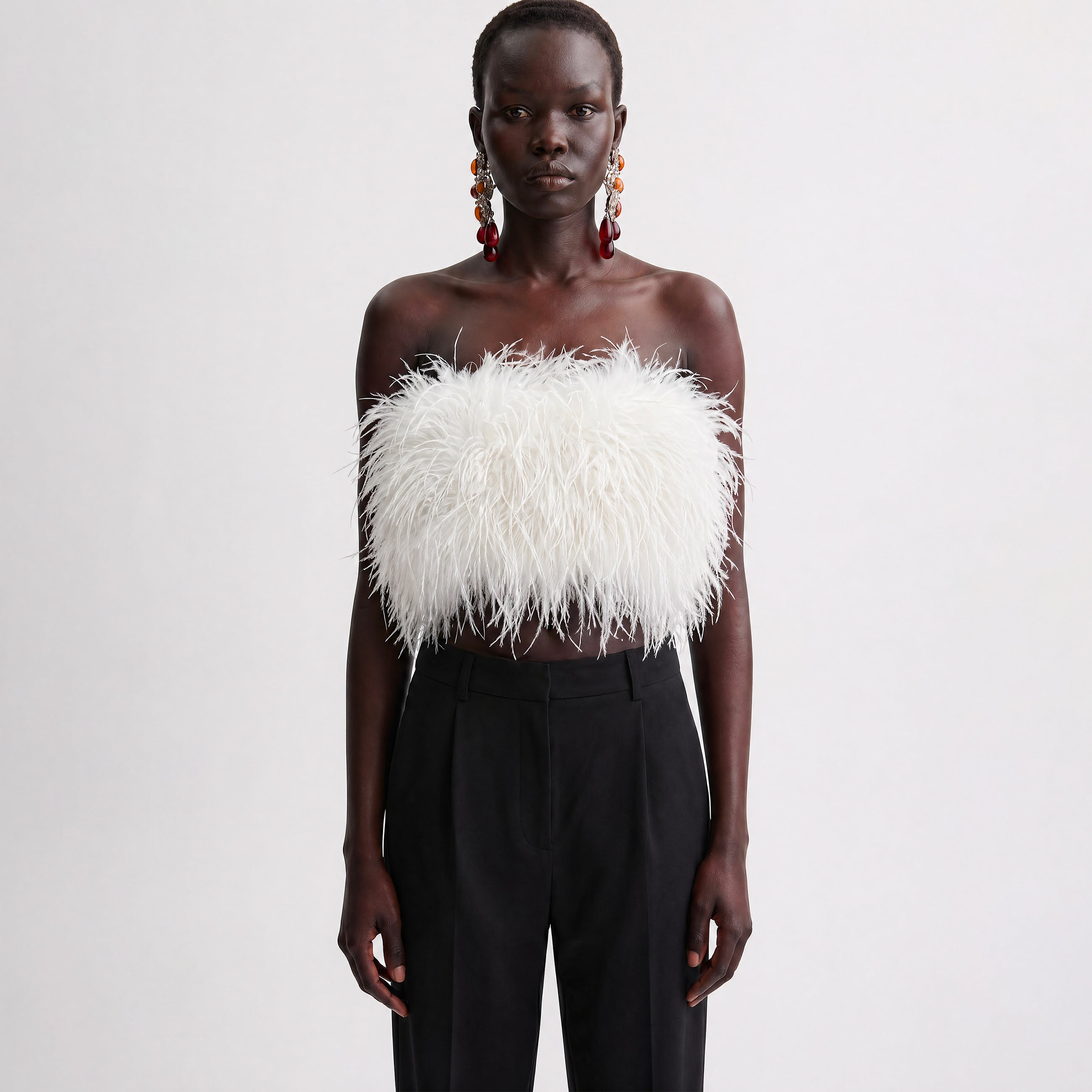 White ostrich feather bandeau top