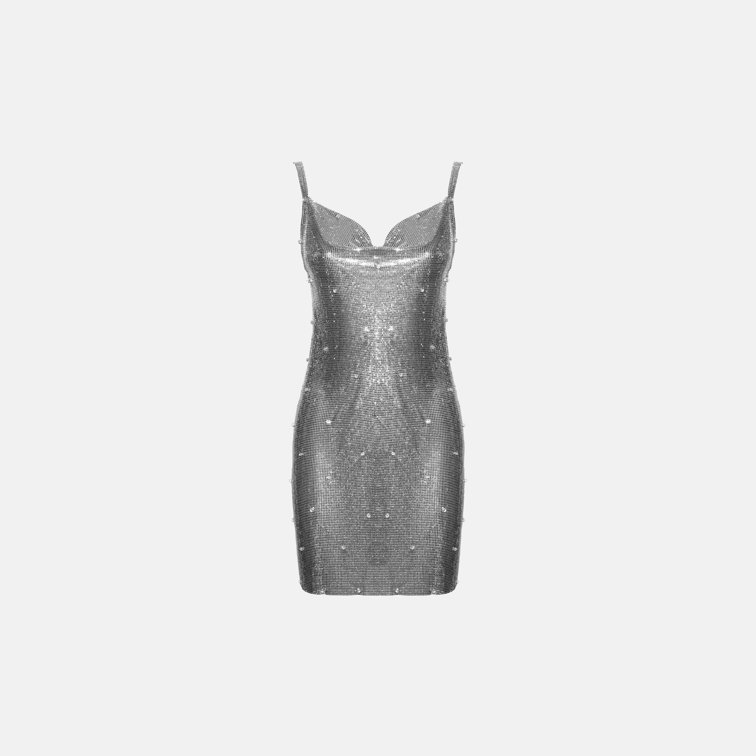 Platinum metal mesh crystals dress