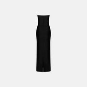 Abito lungo fasciante con scollo a fiocco e cut-out di colore nero