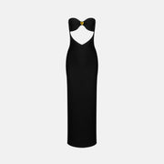 Abito lungo fasciante con scollo a fiocco e cut-out di colore nero