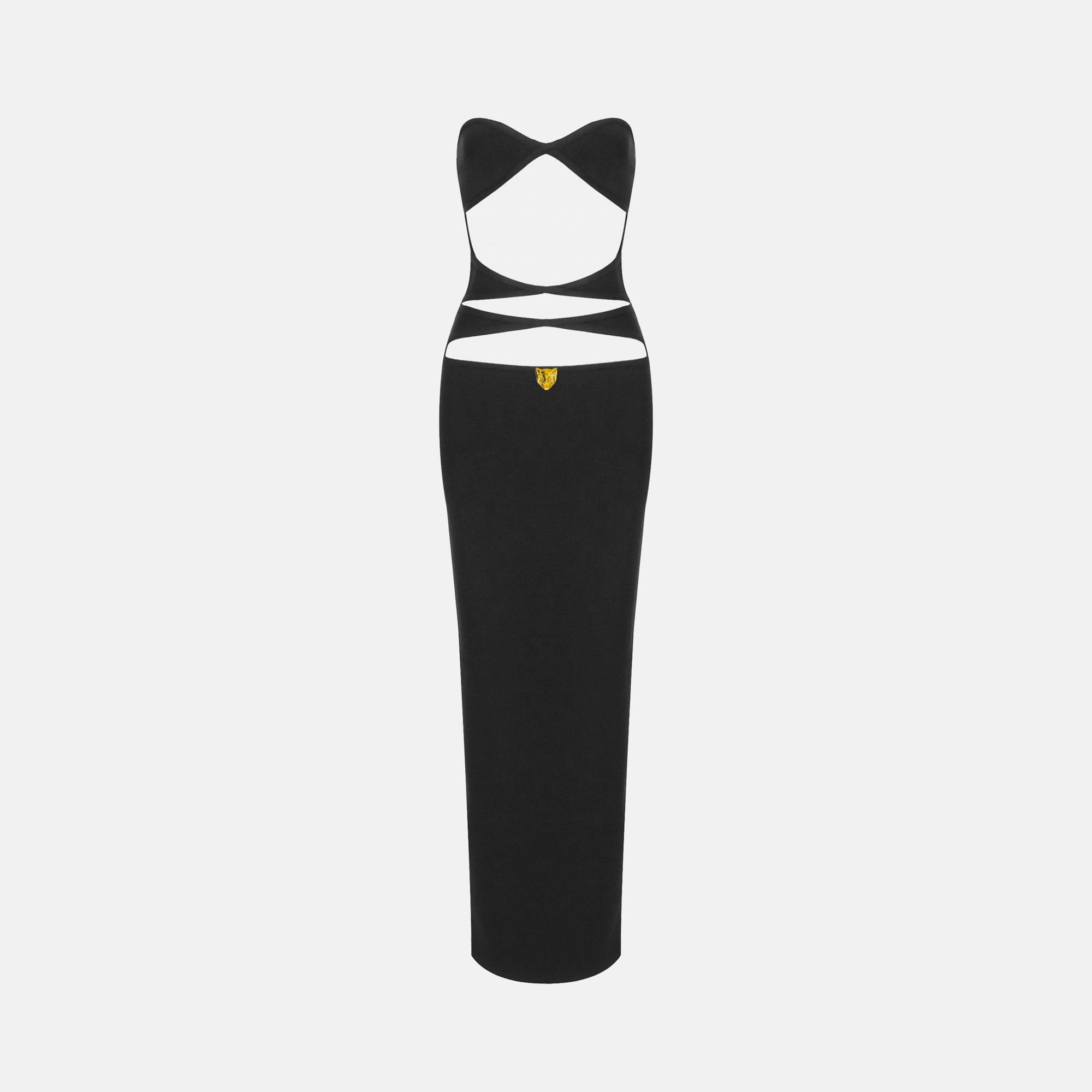 black dress triangle cut out Black Cutout Maxi Dress