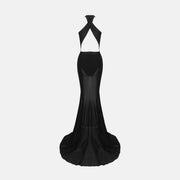 Black cross neckline gown dress