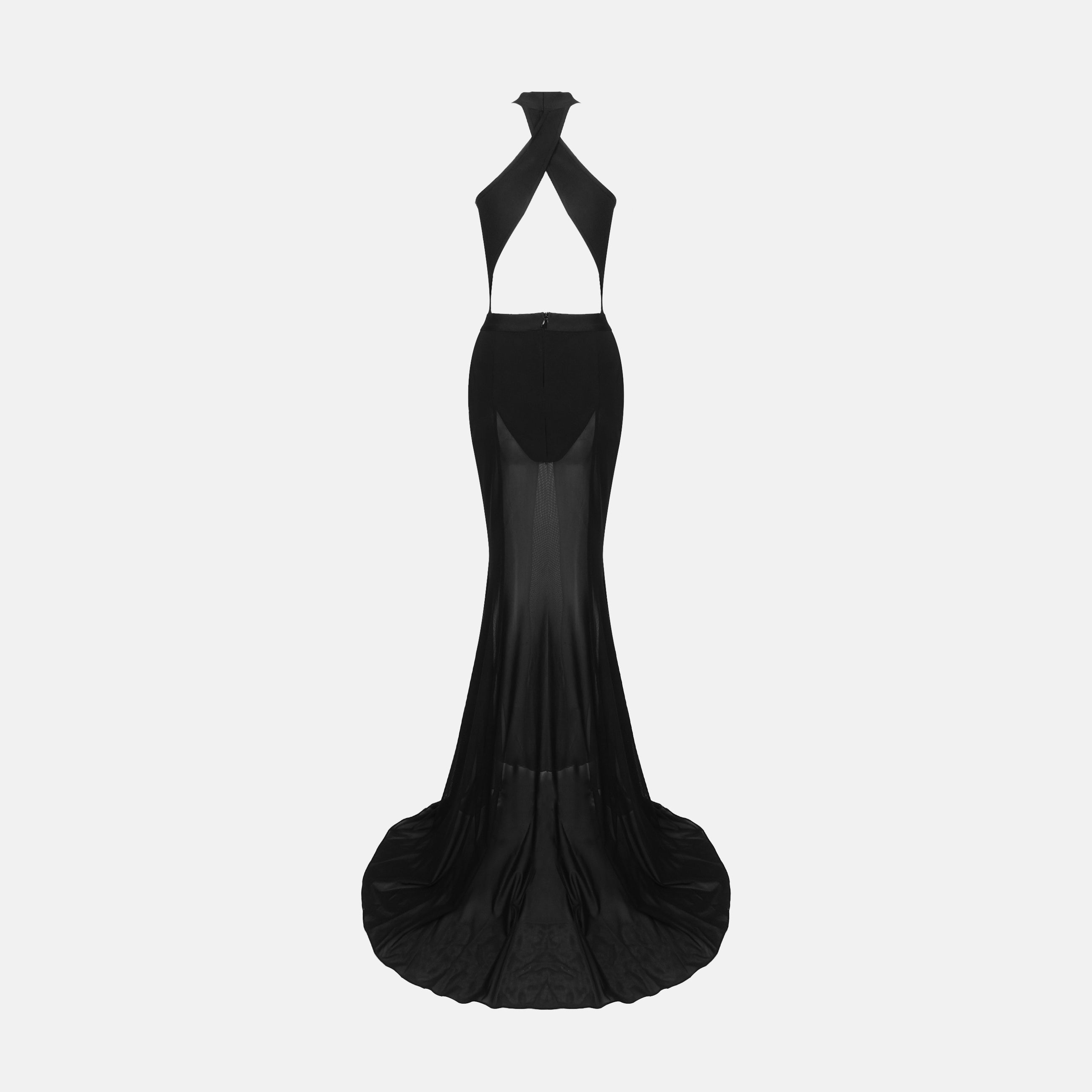 Black cross neckline gown dress