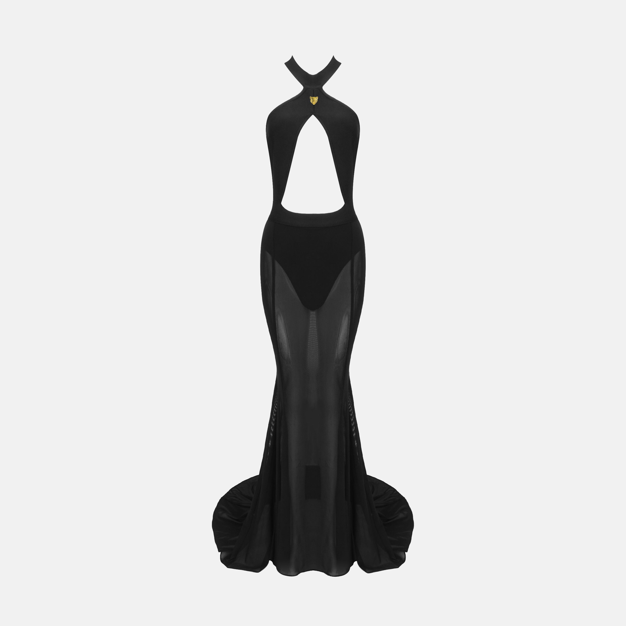 Black cross neckline gown dress