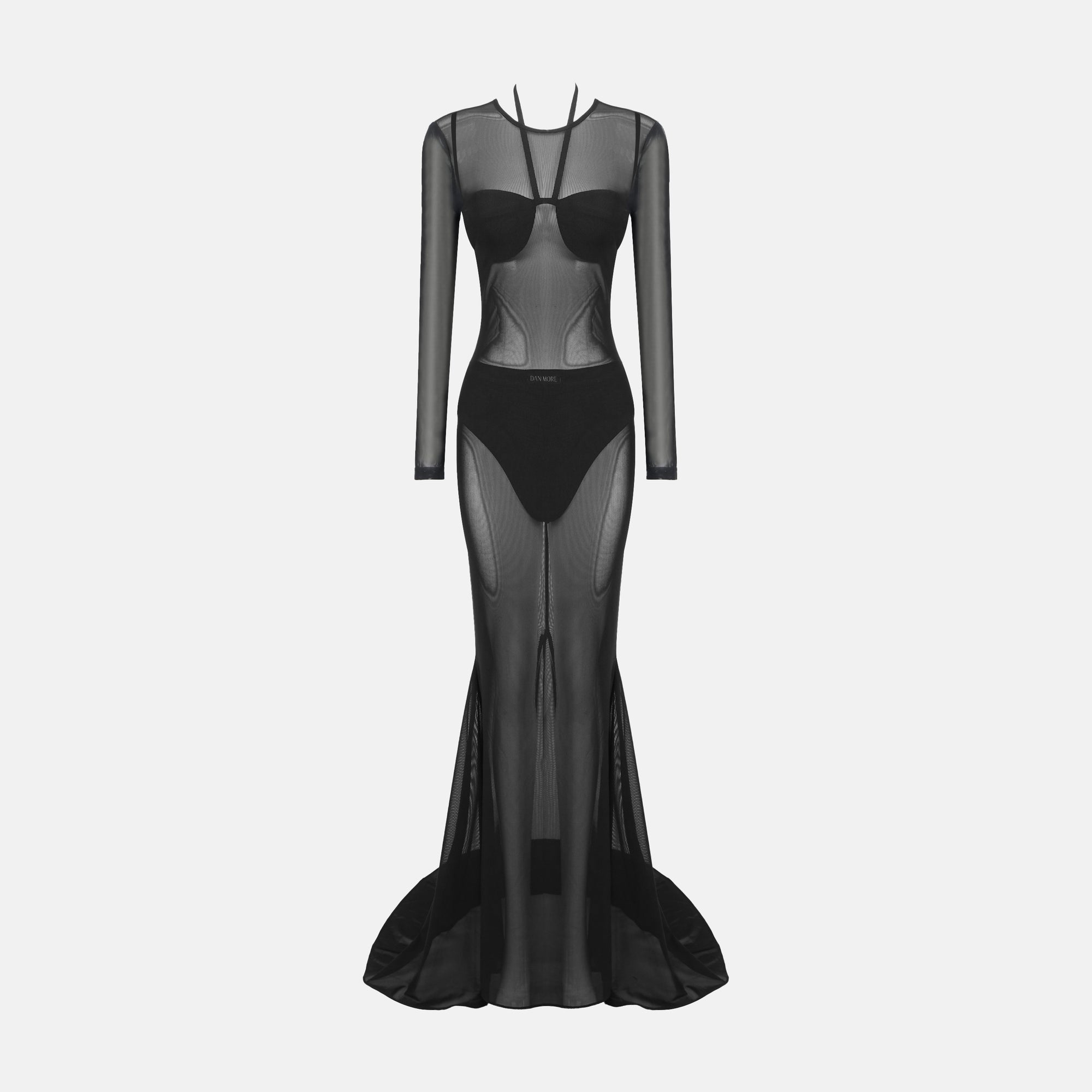 Black mesh gown dress