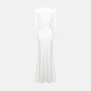 White draped V neck dress
