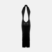 Black halter neck jersey silk dress