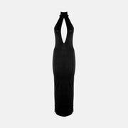 Black halter neck jersey silk dress