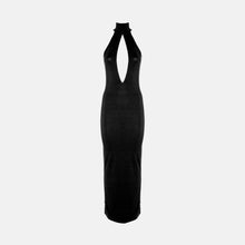 Black halter neck jersey silk dress