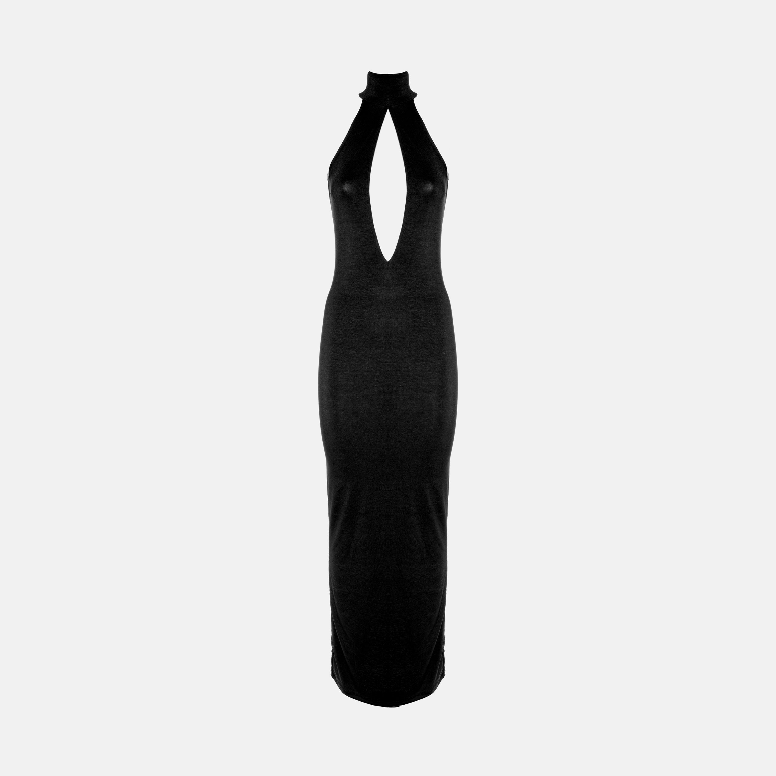 Black halter neck jersey silk dress