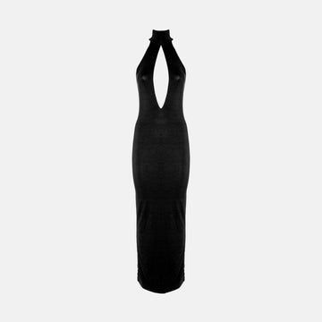 Black halter neck jersey silk dress