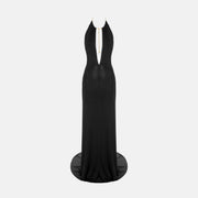 Black halter neck jersey silk evening dress