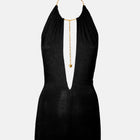 Black halter neck jersey silk evening dress