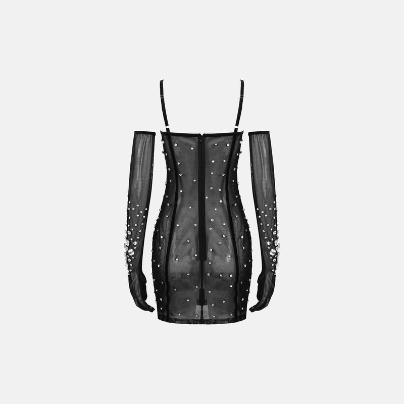 Black bustier crystals mini dress