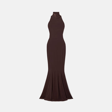 Chocolate jersey turtleneck dress