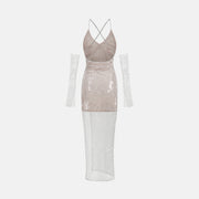 Silver sheer sequin dress