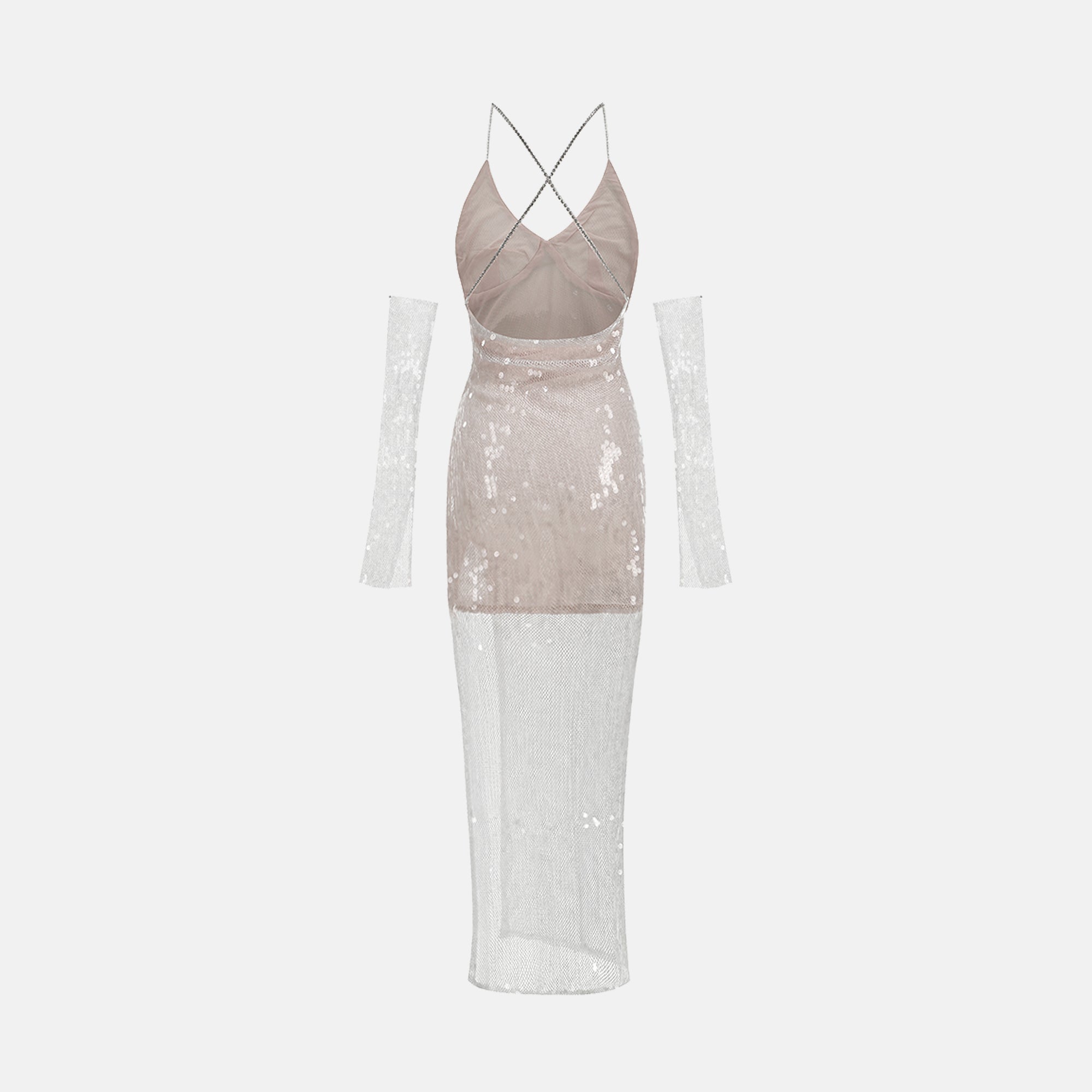 Silver sheer sequins dress