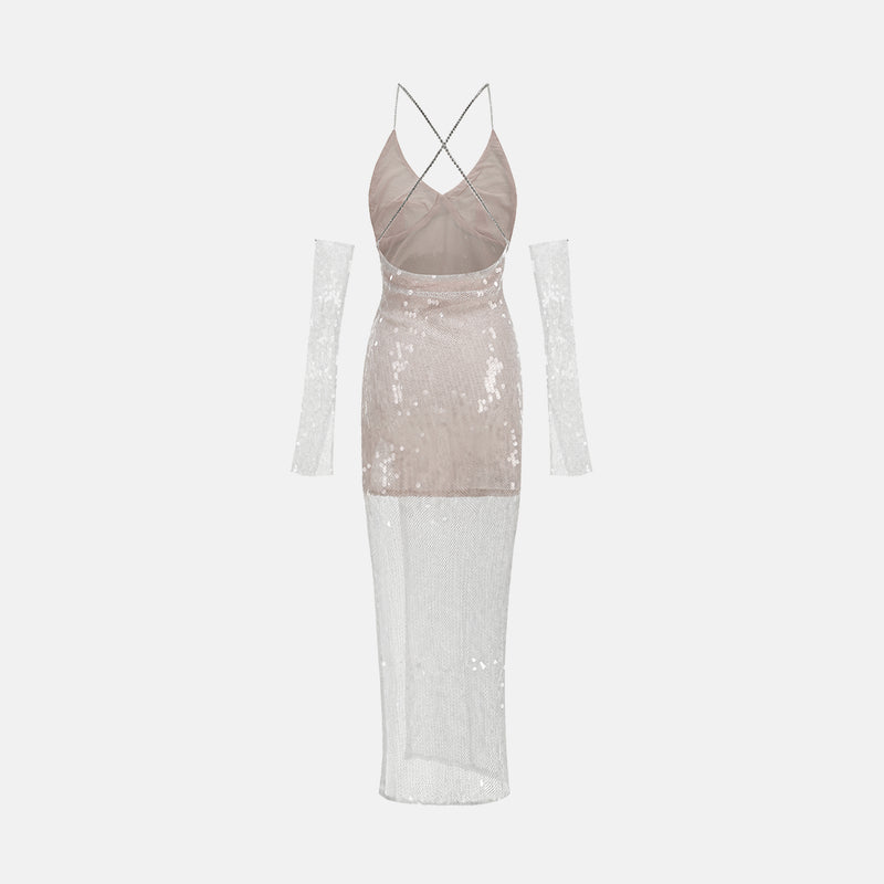 Silver sheer sequins dress