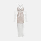 Silver sheer sequins dress