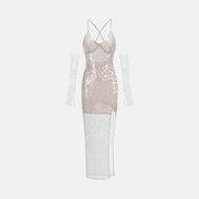 Silver sheer sequin dress