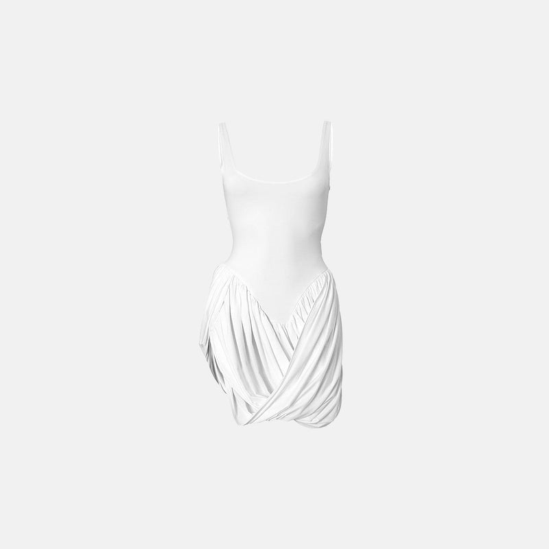 White draped jersey mini dress