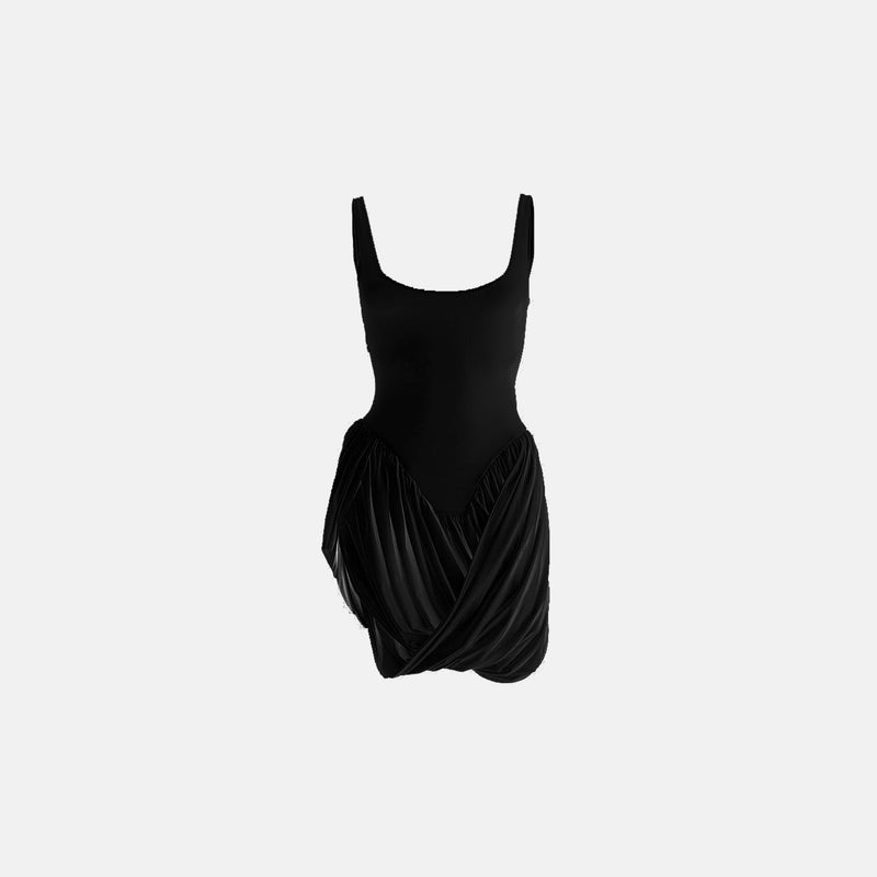 Black draped jersey mini dress