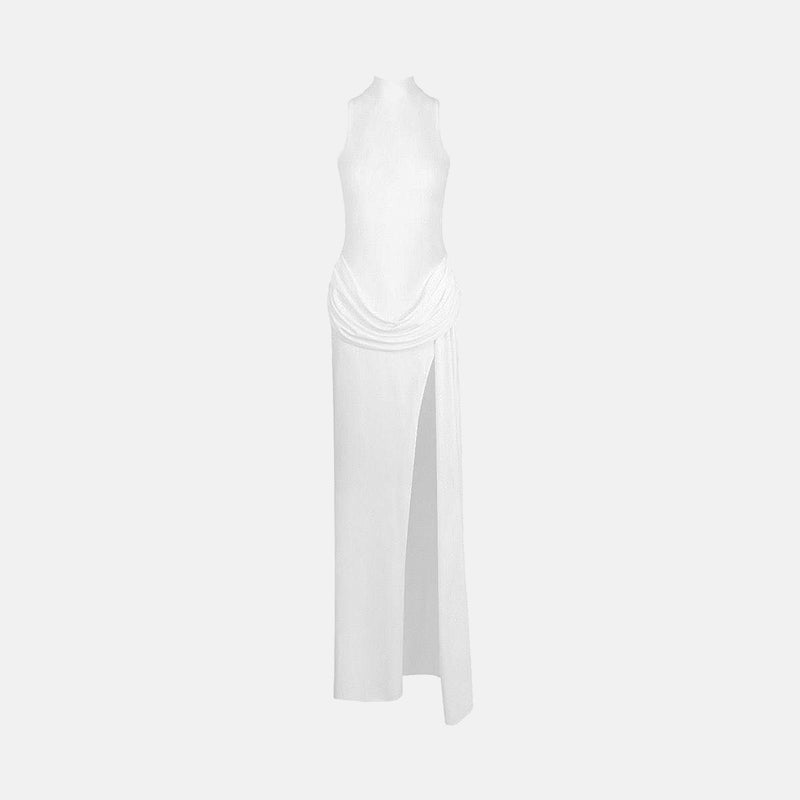 White jersey halter neck dress