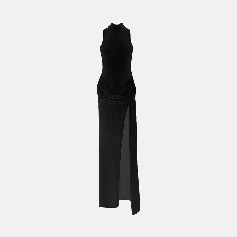 Black jersey halter neck dress