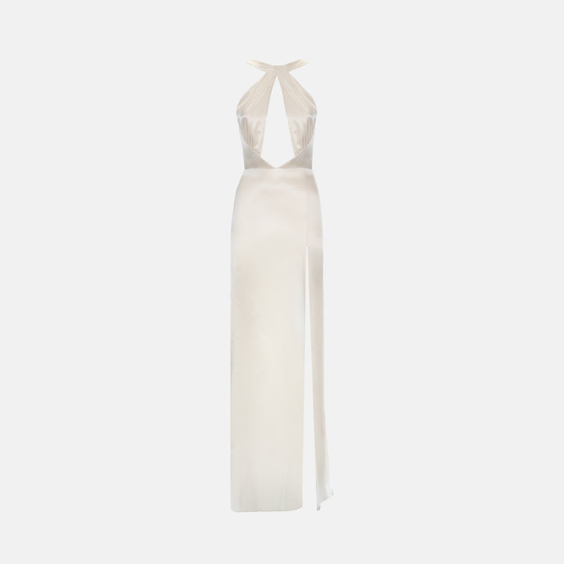 White silk cutout dress