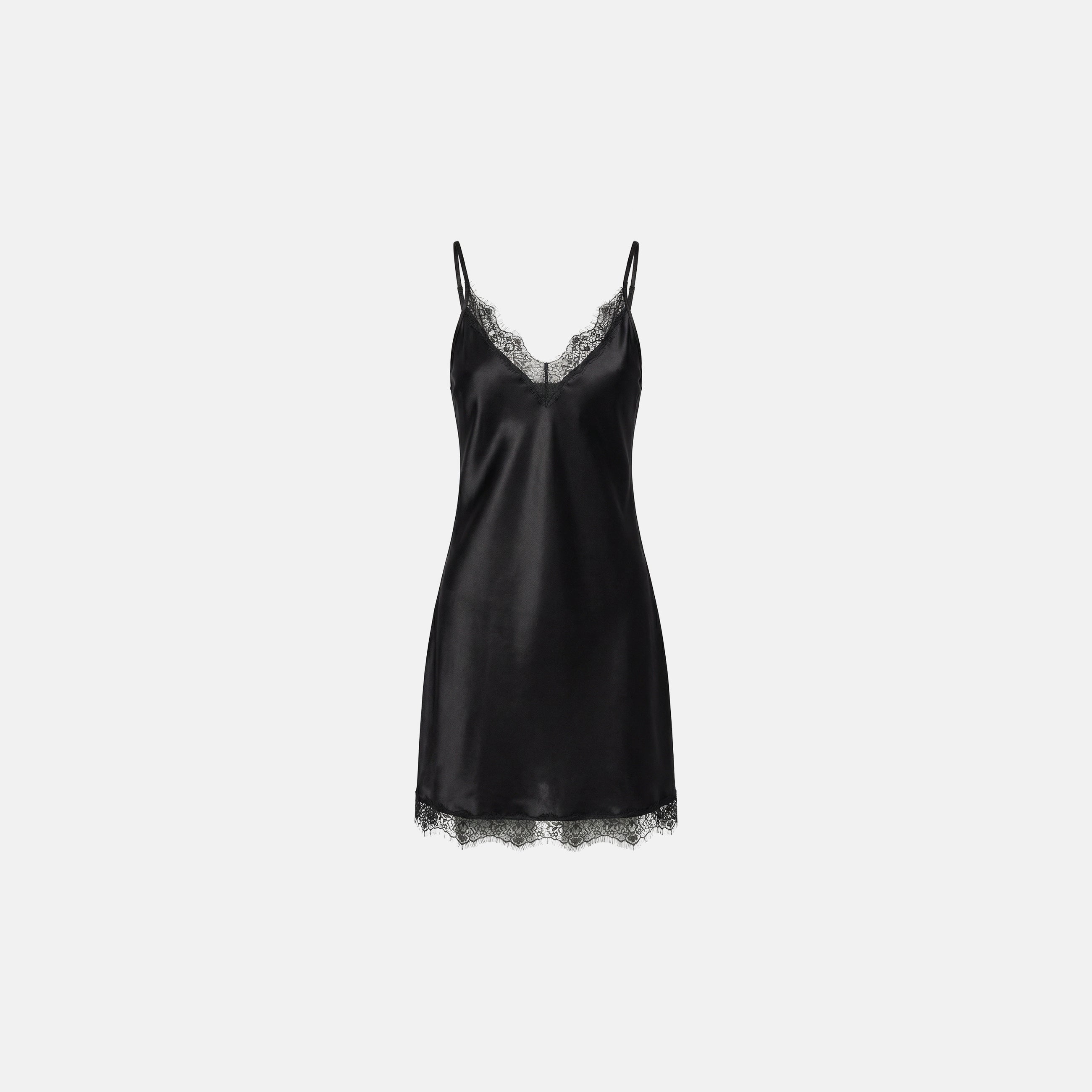 Black mulberry silk lingerie mini dress