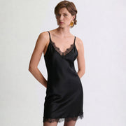 Black mulberry silk lingerie mini dress