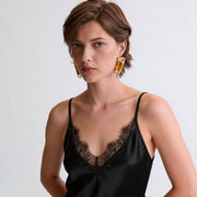 Black mulberry silk lingerie mini dress