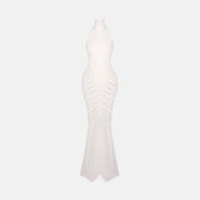 White draped jersey maxi dress