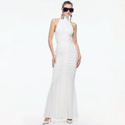 White draped jersey maxi dress