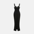 Long black jersey dress with crystals