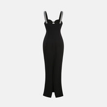 Long black jersey dress with crystals