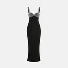 Long black jersey dress with crystals