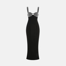 Long black jersey dress with crystals
