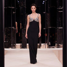 Long black jersey dress with crystals