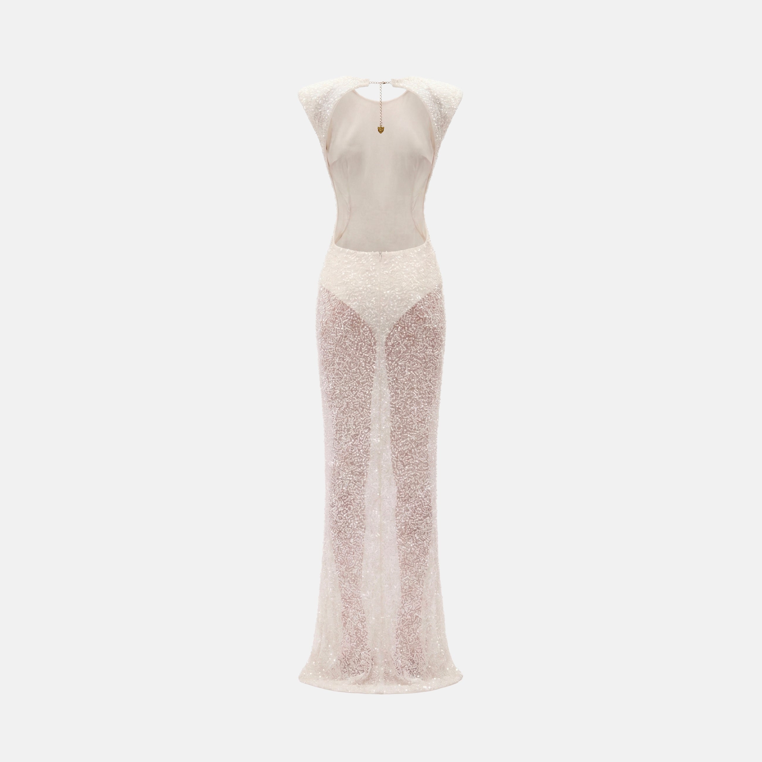 White sequined braided maxi dress
