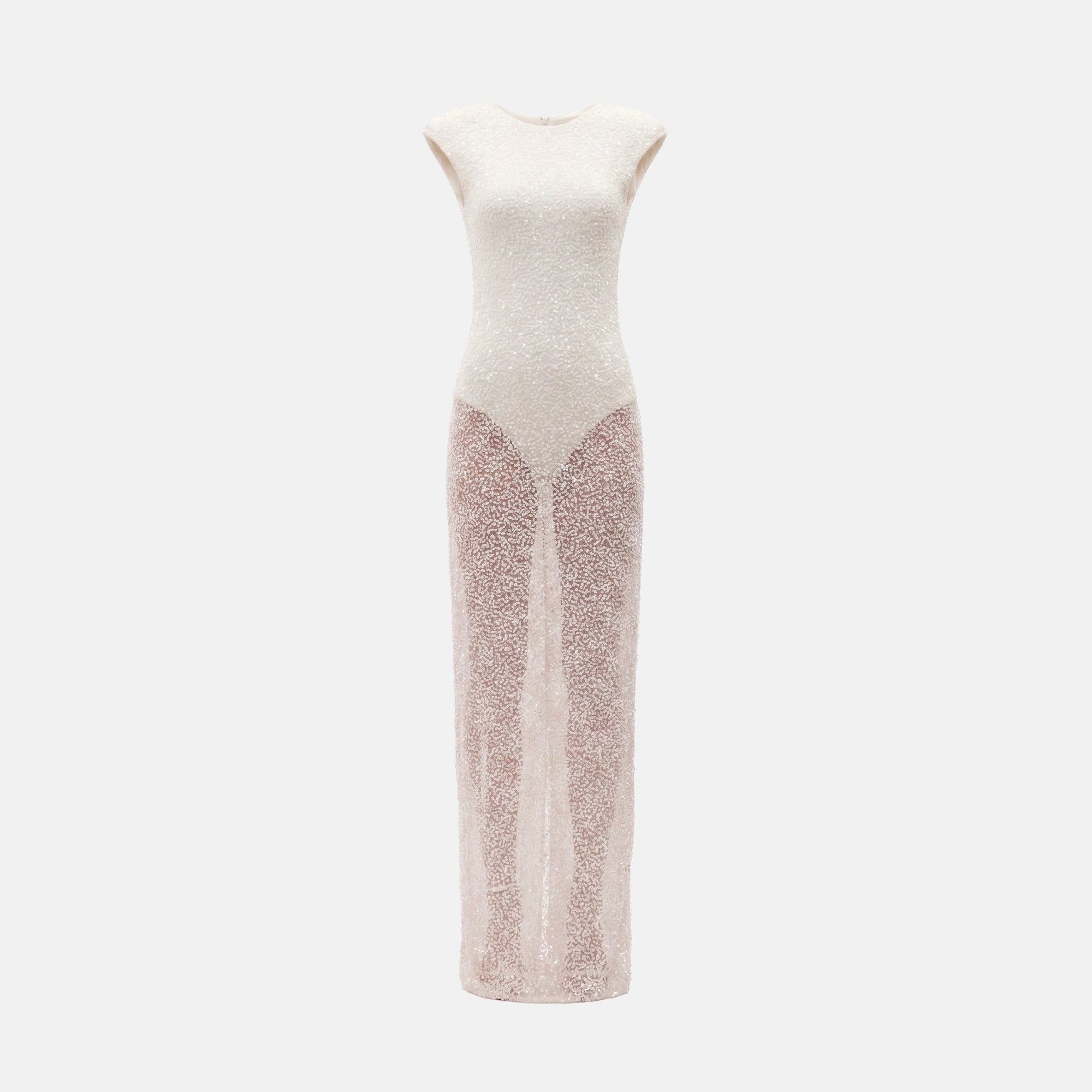 White sequined braided maxi dress