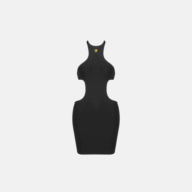 Mini abito fasciante con cut-outs di colore nero